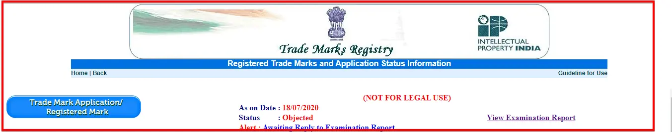 trademark objection Alert Awaiting Reply to Examination Report